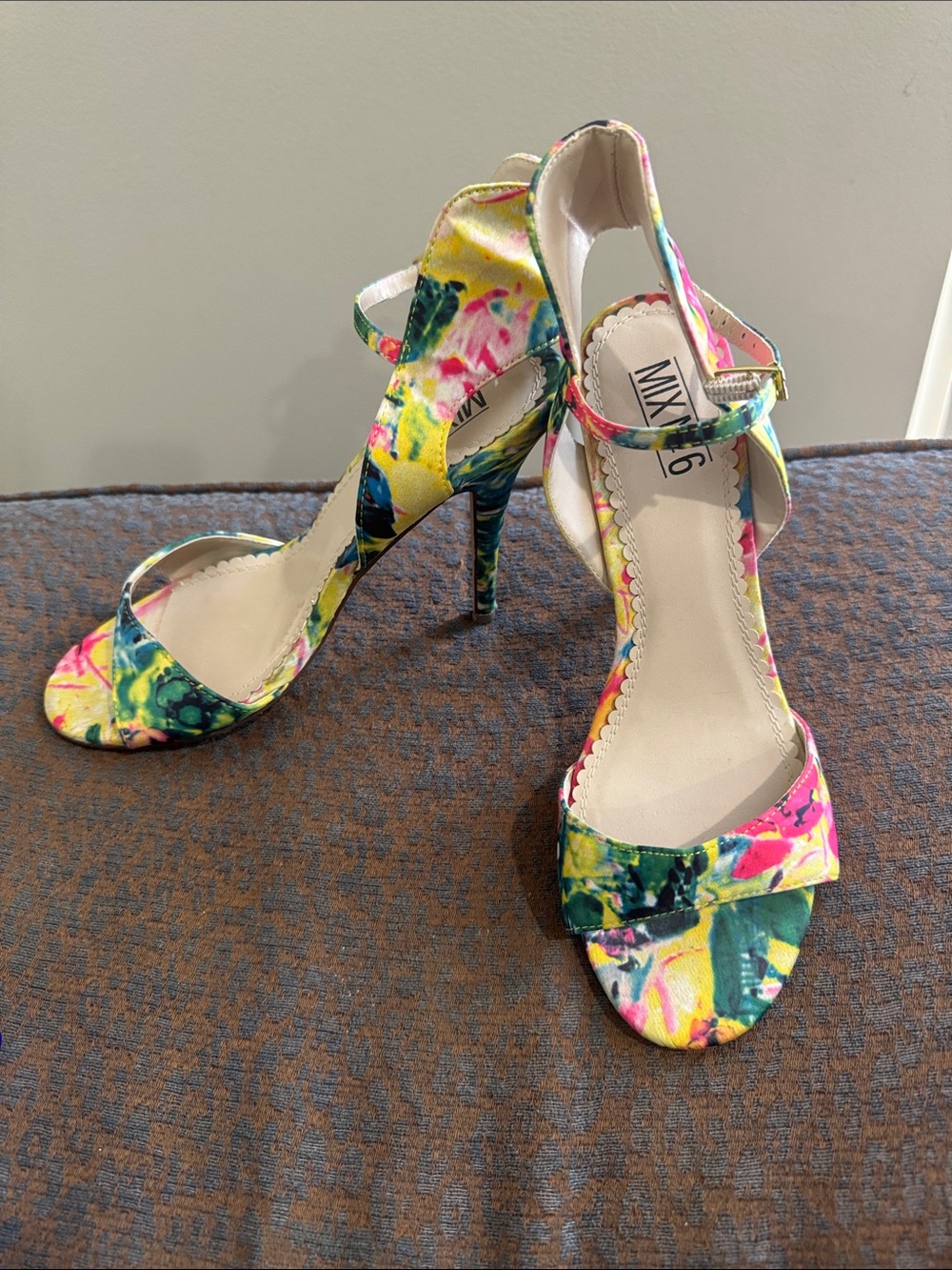 Mix No. 6 Floral Ankle-Strap Heel in Pink, Yellow & Green